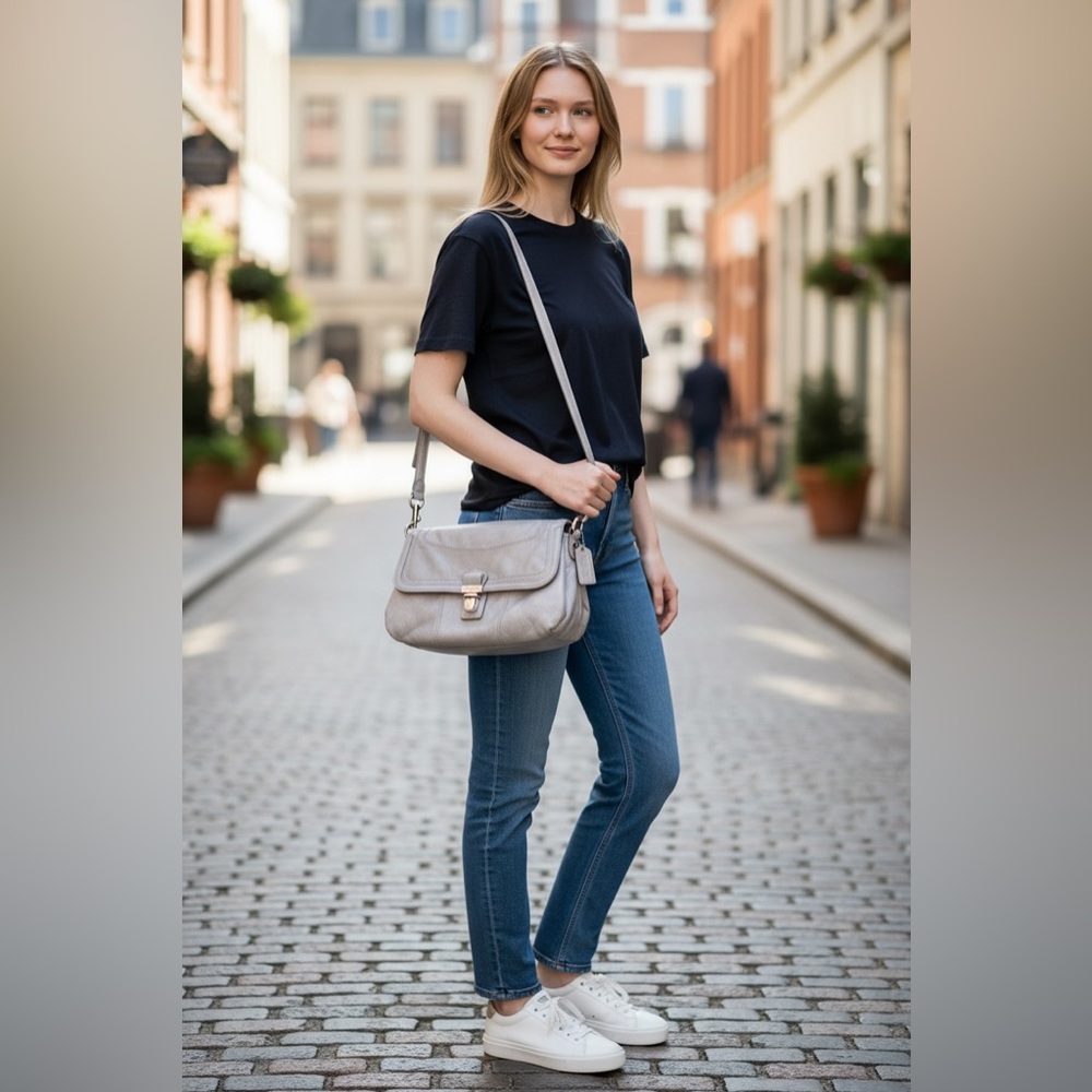 Coach Poppy Layla metallic leather shoulder bag in a shimmery gray/silver EUC - Picture 6 of 12